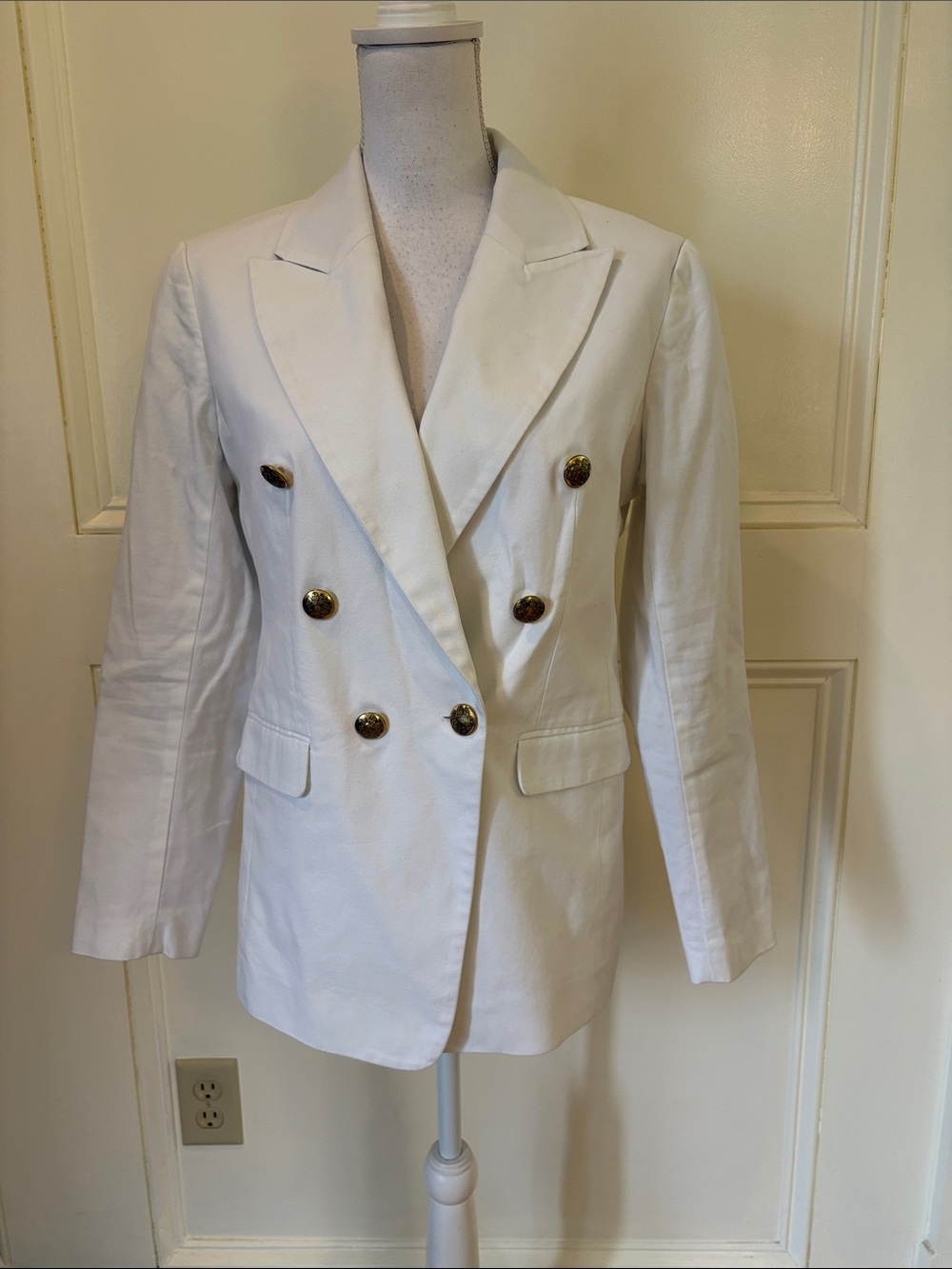 Banana Republic White Double-Breasted Blazer with Gold-Tone Buttons